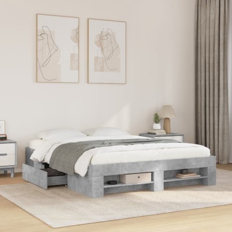 Cadre de lit sans matelas gris béton 150x200 cm bois ingénierie 