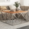 Table basse argenté acier inoxydable et bois massif d'acacia 