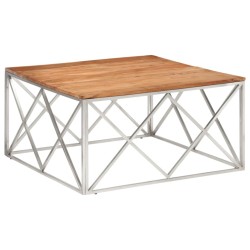 Table basse argenté acier inoxydable et bois massif d'acacia 