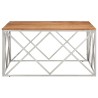 Table basse argenté acier inoxydable et bois massif d'acacia 