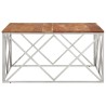 Table basse argenté acier inoxydable et bois massif d'acacia 