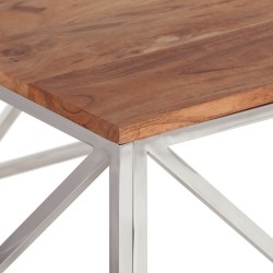 Table basse argenté acier inoxydable et bois massif d'acacia 