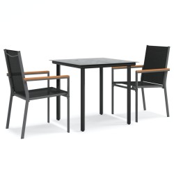 Ensemble à manger de jardin 3 pcs noir textilène et acier 