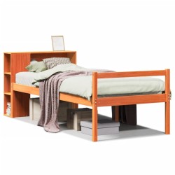 Lit bibliothèque sans matelas cire marron 75x190 cm bois massif 