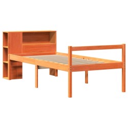 Lit bibliothèque sans matelas cire marron 75x190 cm bois massif 