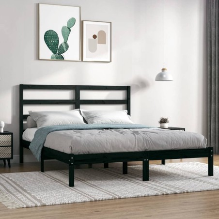 Cadre de lit sans matelas noir 150x200 cm bois massif 