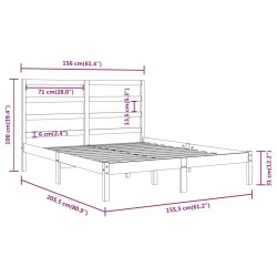 Cadre de lit sans matelas noir 150x200 cm bois massif 