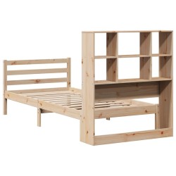 Lit bibliothèque sans matelas 90x190 cm bois de pin massif 