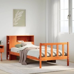 Lit bibliothèque sans matelas cire marron 90x200 cm pin massif 