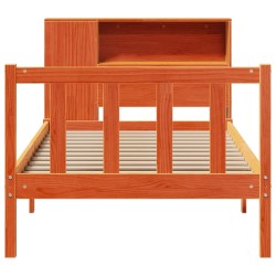 Lit bibliothèque sans matelas cire marron 90x200 cm pin massif 