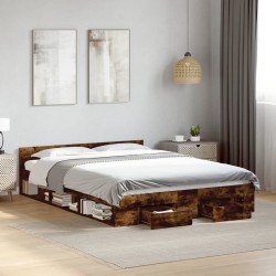 Cadre de lit avec tiroirs sans matelas chêne fumé 140x190 cm 