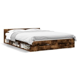 Cadre de lit avec tiroirs sans matelas chêne fumé 140x190 cm 