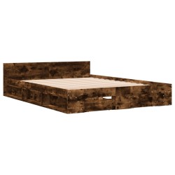 Cadre de lit avec tiroirs sans matelas chêne fumé 140x190 cm 