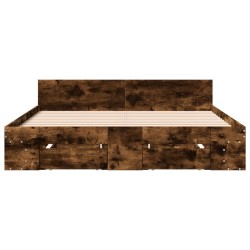Cadre de lit avec tiroirs sans matelas chêne fumé 140x190 cm 