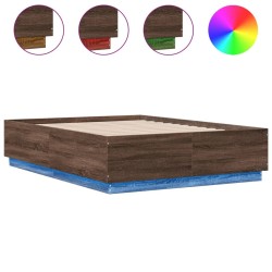 Cadre de lit avec LED sans matelas chêne marron 135x190 cm 