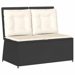 Banc inclinable de jardin avec coussins noir résine tressée 