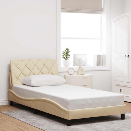 Cadre de lit sans matelas crème 100x200 cm tissu 