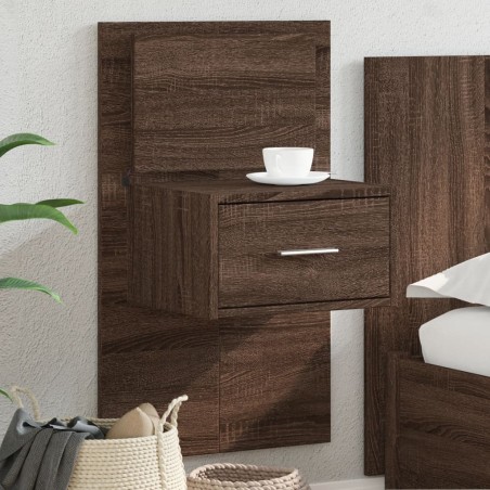Table de chevet murale avec lumières LED chêne marron 