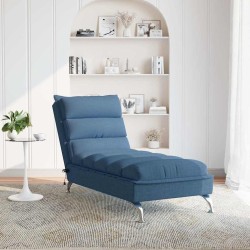 Chaise longue de massage avec coussins bleu tissu 