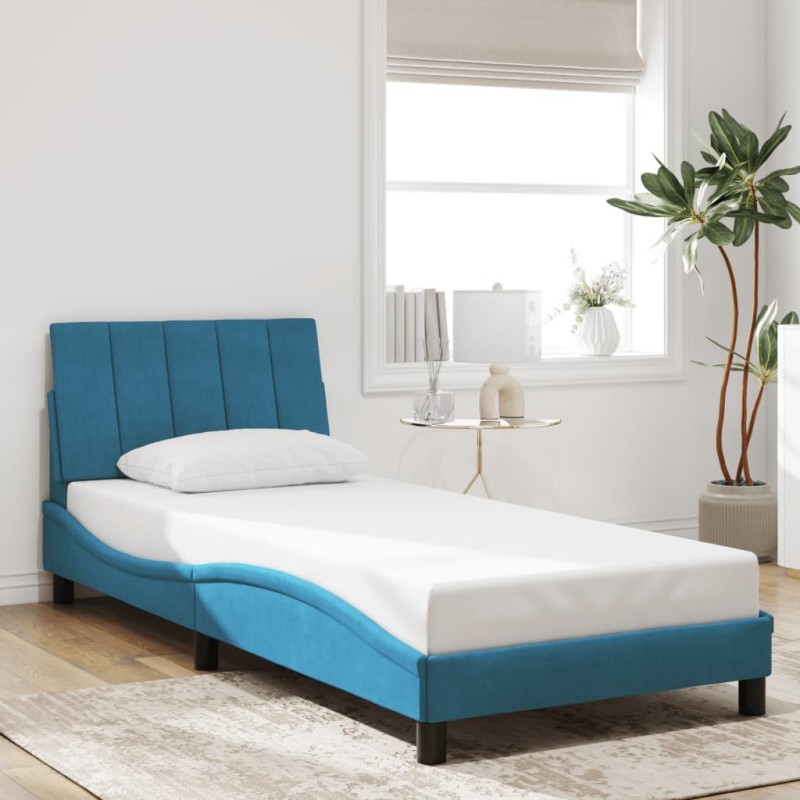 Cadre de lit sans matelas bleu 90x190 cm velours 