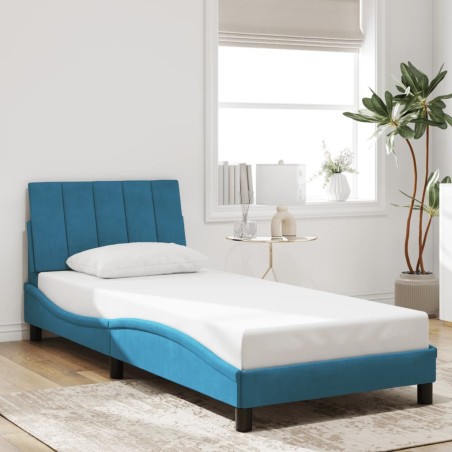 Cadre de lit sans matelas bleu 90x190 cm velours 