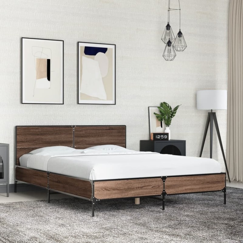 Cadre de lit sans matelas chêne marron 135x190 cm 