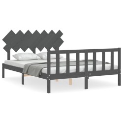 Cadre de lit sans matelas gris bois de pin massif 