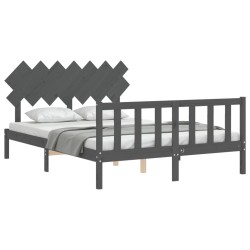 Cadre de lit sans matelas gris bois de pin massif 