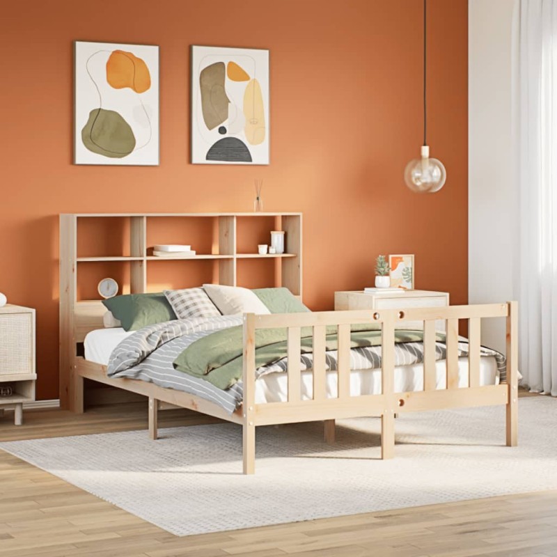 Lit bibliothèque sans matelas 135x190 cm bois de pin massif 