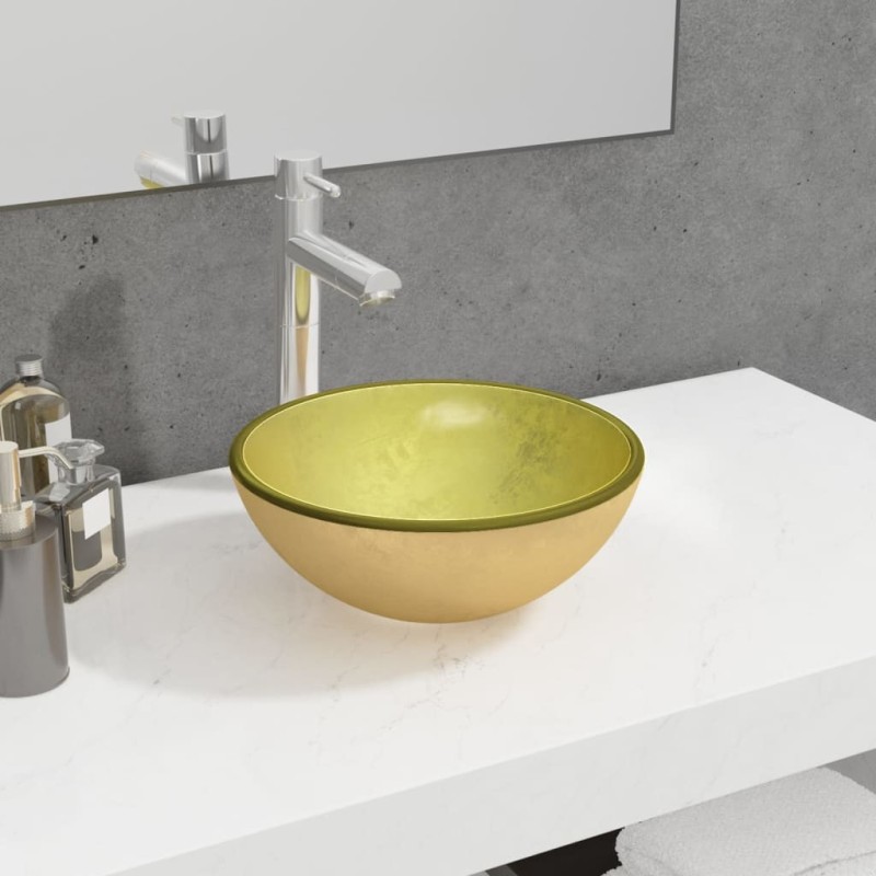 Lavabo Verre trempé 30x12 cm Doré 