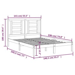 Cadre de lit sans matelas noir 135x190 cm bois de pin massif 