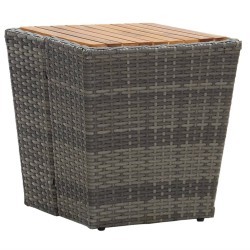 Table à thé gris 41,5x41,5x43cm résine tressée et bois d'acacia 