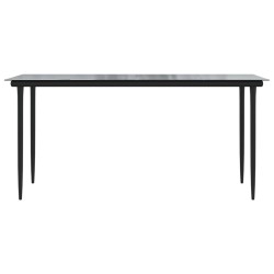 Table à dîner de jardin Noir 160x80x74 cm Acier et verre trempé 