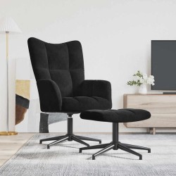 Chaise de relaxation avec tabouret Noir Velours 