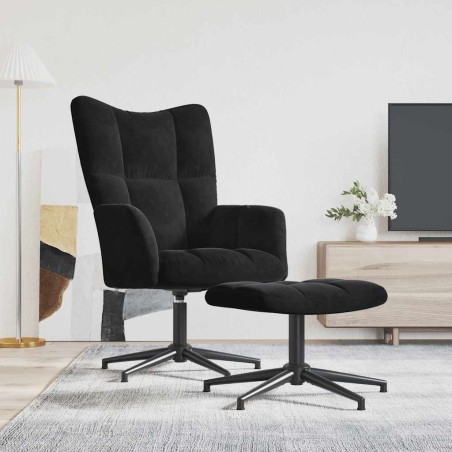Chaise de relaxation avec tabouret Noir Velours 