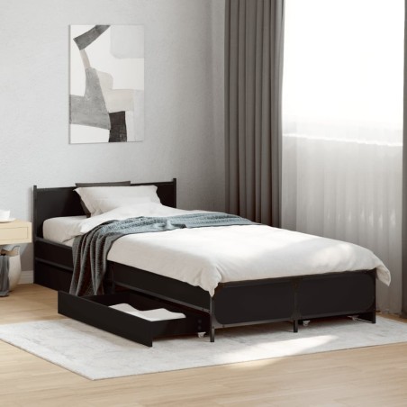 Cadre de lit avec tiroirs sans matelas noir 100x200 cm 