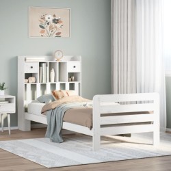 Lit bibliothèque sans matelas blanc 75x190cm bois de pin massif 