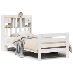 Lit bibliothèque sans matelas blanc 75x190cm bois de pin massif 