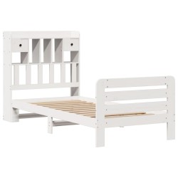 Lit bibliothèque sans matelas blanc 75x190cm bois de pin massif 