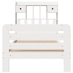 Lit bibliothèque sans matelas blanc 75x190cm bois de pin massif 