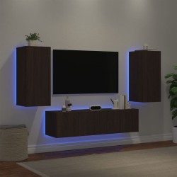 Unités murales TV avec LED 4 pcs chêne marron bois d'ingénierie 