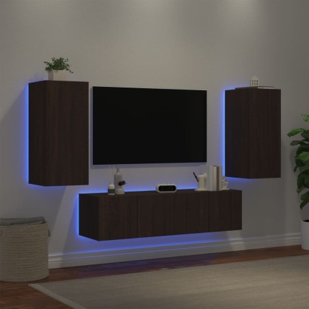 Unités murales TV avec LED 4 pcs chêne marron bois d'ingénierie 