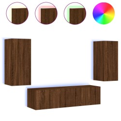 Unités murales TV avec LED 4 pcs chêne marron bois d'ingénierie 
