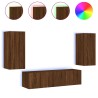 Unités murales TV avec LED 4 pcs chêne marron bois d'ingénierie 