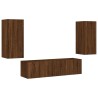Unités murales TV avec LED 4 pcs chêne marron bois d'ingénierie 