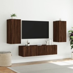 Unités murales TV avec LED 4 pcs chêne marron bois d'ingénierie 
