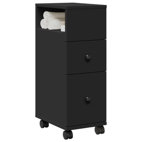 Meuble étroit de salle de bain à roulettes noir 