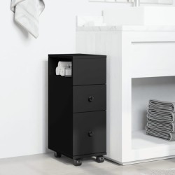 Meuble étroit de salle de bain à roulettes noir 