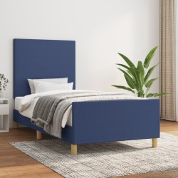 Cadre de lit sans matelas bleu 90x190 cm tissu 