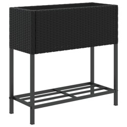 Jardinière avec étagère noir résine tressée 